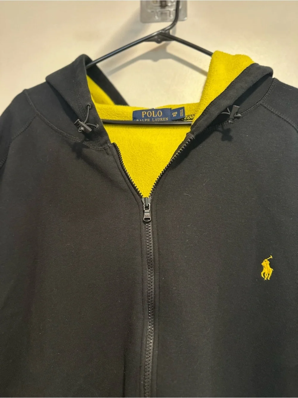 Polo Ralph Lauren Sz:4XLB Black Full Zip Hoodie Bright Yellow Interior & Pony.